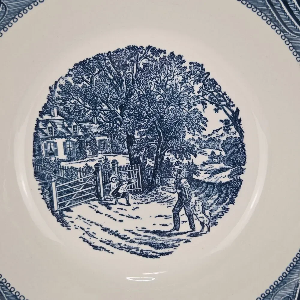 Vintage Royal China Currier & Ives Blue Home Sweet Home Serving Bowl 10.25